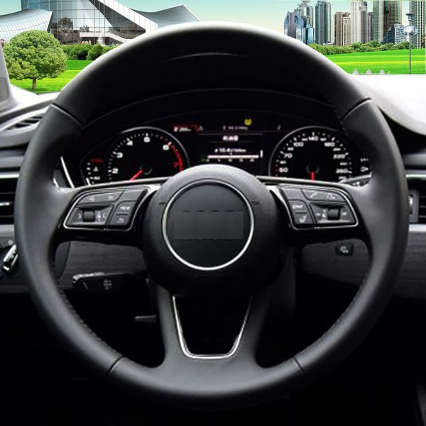 

black leather hand-stitched car steering wheel cover for audi a4l a5 2017