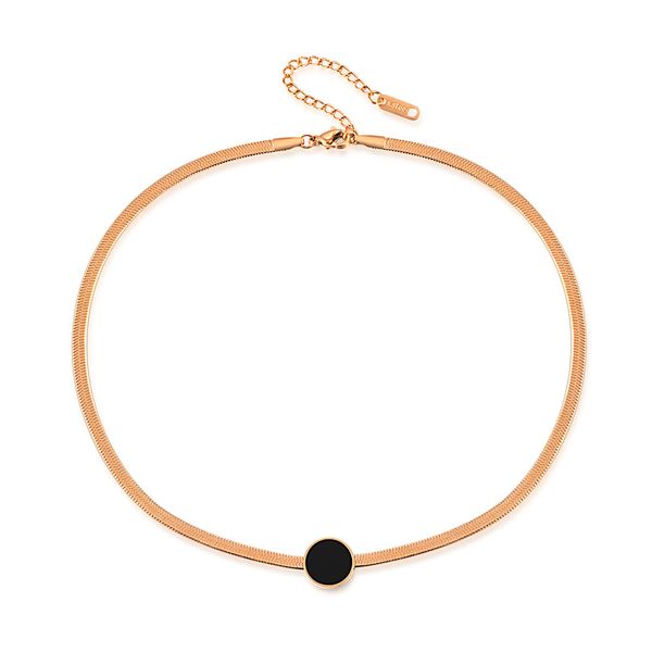 

jeemango new arrival short women chokers necklaces rose gold color titanium steel black round charm necklace jewelry ogx1243, Golden;silver
