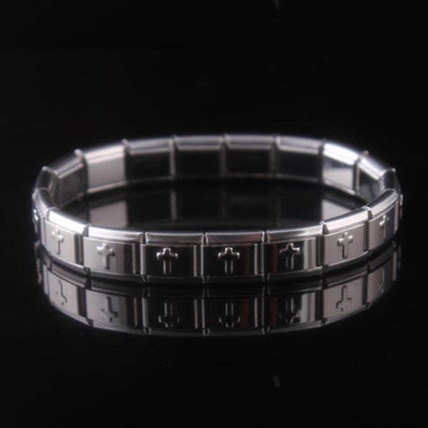 

men's bracelet stretch stainless steel health tourmaline bracelets magnetic energy bracelets cross for men women jewelry, Black