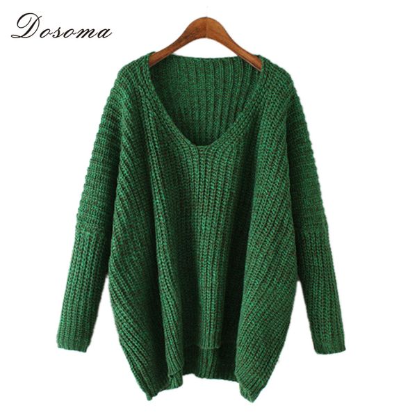 

women thicken v-neck sweater 2017 european style green sweater women vintage batwing sleeve loose knitted pullover, White;black