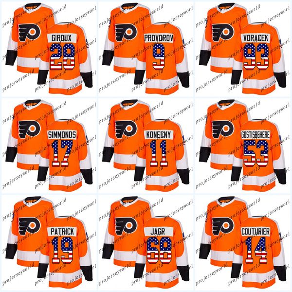 

Youth USA Flag Stitched Philadelphia Flyers 28 Claude Giroux Ivan Provorov Travis Konecny Wayne Simmonds Gostisbehere Jakub Voracek Jersey