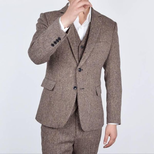 

new fashion tweed groom tuxedo excellent man winter blazer notch lapel two button men business dinner prom suit(jacket+pants+tie+vest) 174, Black;gray