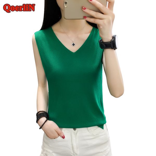 

qoerlin summer camisetas t-shirt women harajuku yellow tank summer sleeveless loose casual tunic 2018 new tees girl, White