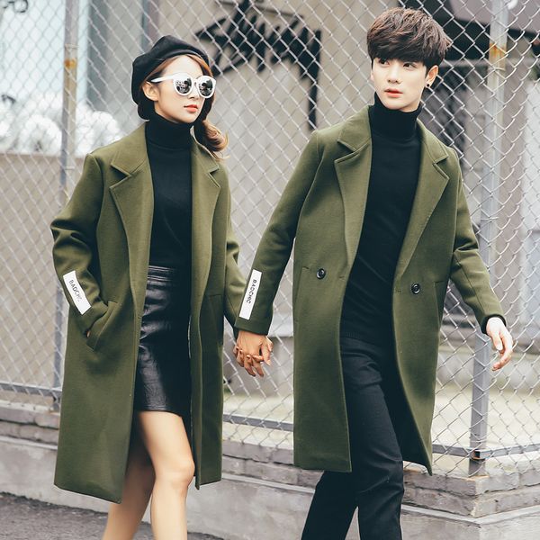 

casual fashion warm long coat for men solid single breasted wool coat and jacket long sleeve turn down collar men clothes 201, Black
