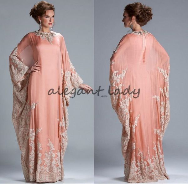

2018 evening gowns chiffon kaftan dubai arabian dress lace long sleeves fitted muslim peach prom gowns plus size, Black