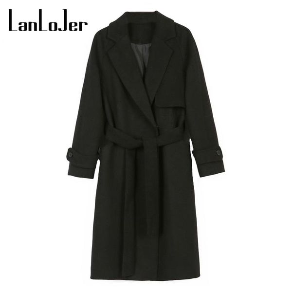 

uk 2017 fall winter women simple cashmere maxi long belt robe coat female woolen outerwear manteau femme abrigos mujer z13, Black