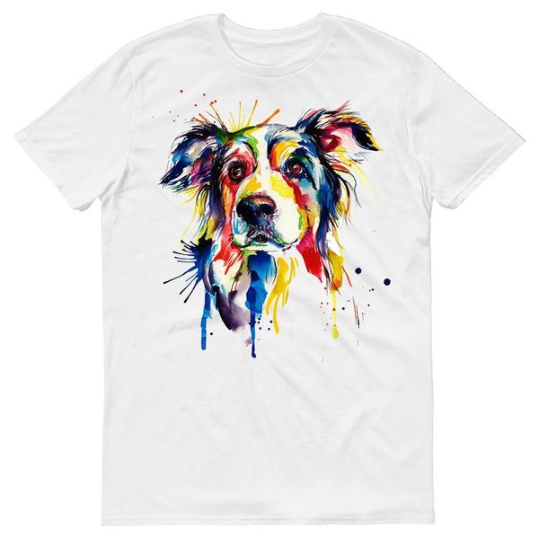 

2018 new brand men's border collie watercolour art dog 100% cotton men women t shirt tees custom, White;black