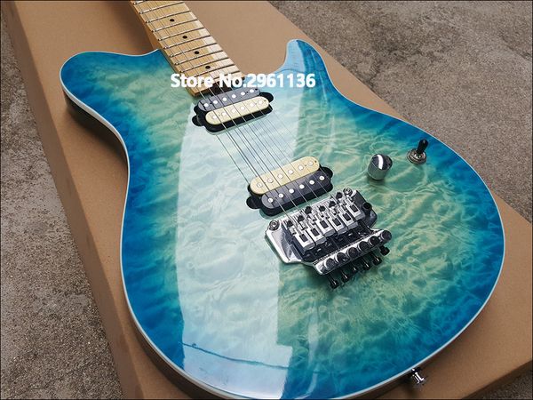 MusicMan Axis Eddie Van Halen Blue Burst Quilted Maple E-Gitarre Floyd Rose Tremolo-Brücke, Zebra-Tonabnehmer