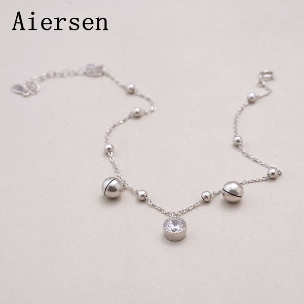 

new women bells 925 sterling silver anklet genuine s925 luxgem clear cz anklets for girl jewelry gift enkelbandje, Red;blue