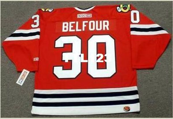 

mens #30 ed belfour chicago blackhawks 1994 ccm retro home hockey jersey or custom any name or number retro jersey, Black;red