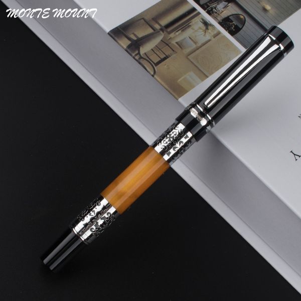 

monte mount 675 silver flower amber celluloid roller ball pen, Blue;orange