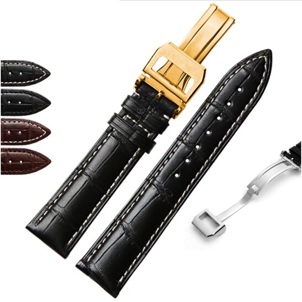 

shihui leather strap is suitable for crocodile leather watches, banded watchbands, chains, 20mm black and white thread, Black;brown