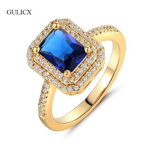 

gulicx gold-color infinity rings for women suqare blue stone cubic zirconia wedding rings female anel bague party jewelry glr309, Golden;silver