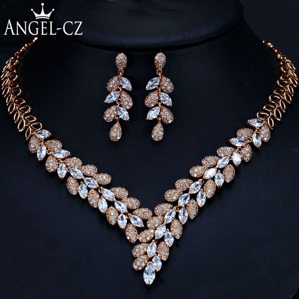 

angelcz classic cubic zirconia gold color african wedding costume big statement dubai jewelry women necklace earrings sets aj127, Silver