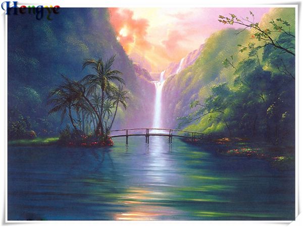 

rhinestone full round&square diamond embroidery landscape waterfall lake diy diamond painting cross stitch kit home mosaic decor gift yx3383