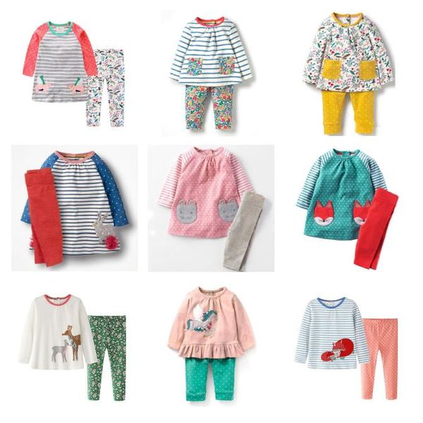 

girl cotton clothes sets animals appliques clothing sets casual flowers print kids play sets two-piece dress+leggings kids outfits by0370, White