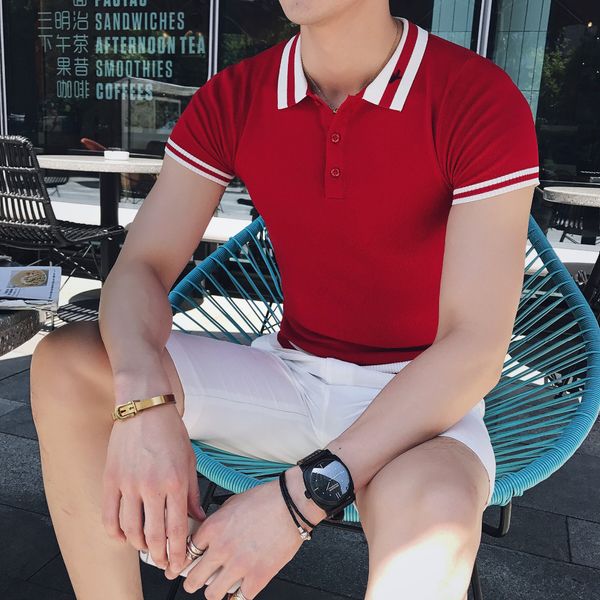 

british style summer shirt men slim fit brand new casual business mens s short sleeve knitted breathable homme 2xl, White;black