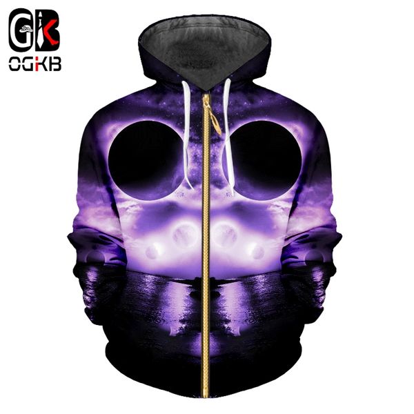 

ogkb 3d galaxy hooded sweatshirts 3d printing space planet hoodies casual winter fall zip-up jacket outfits dropshipping, Black