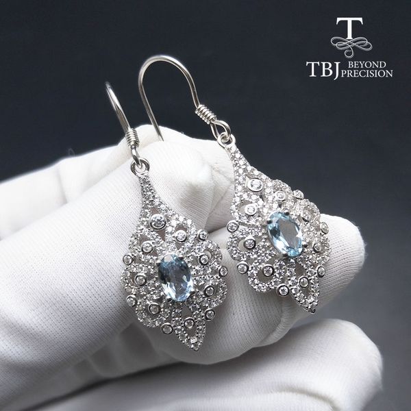 

tbj,fashion earring in 925 sterling silver with 100% natural aquamarine gemstone,elegant earring for women & girls with gift box, Black