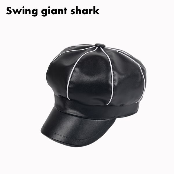 

2017 fall winter new fashion women solid color pu leather caps octagonal cap casual vintage hats newsboy cap for women casquette, Blue;gray