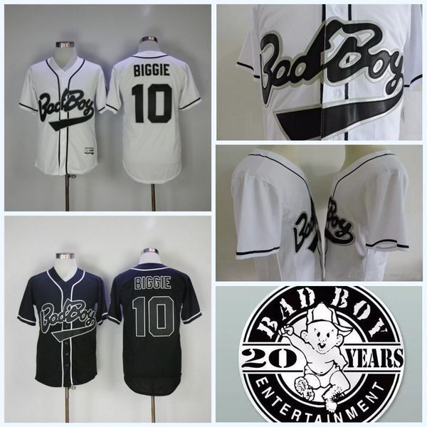 

Mens Bad Boy Movie Baseball Jersey #10 Biggie All Stitched The Notorious B.I.G.Smalls Black White Baseball Film Buttons Jersey