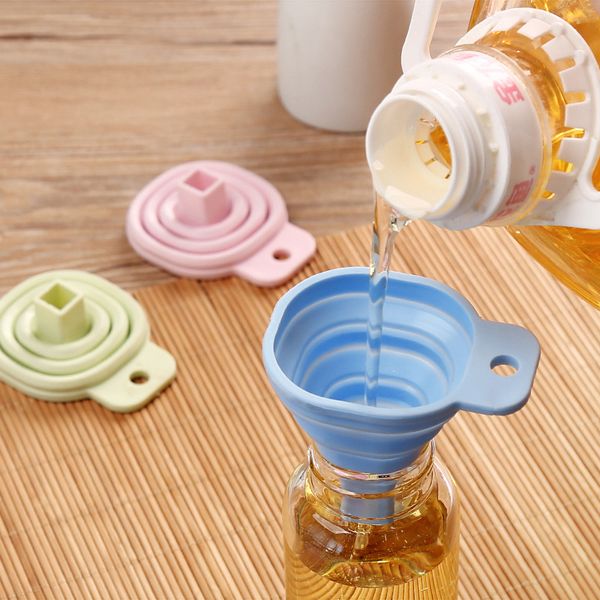 

food grade silicone collapsible funnel kitchen tool oil hopper liquid filler foldable cooking gadgets for home or outdoor kitchen