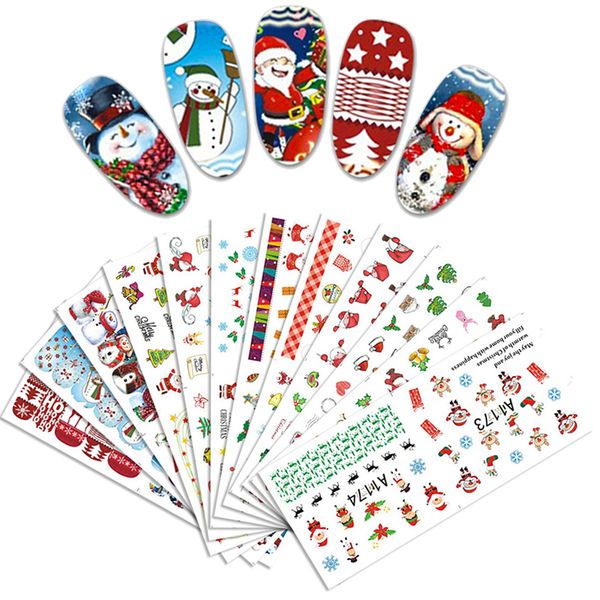 

2 sheets christmas nail art water decals nail transfer stickers sliders manicure decors diy design manicure art accessories, Black
