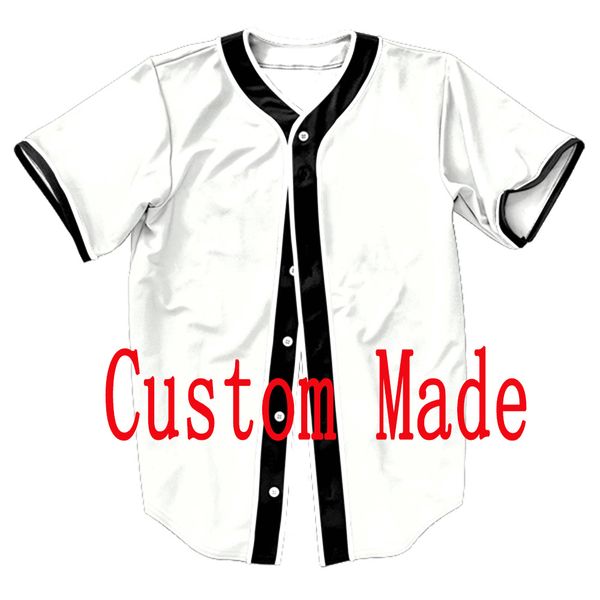 

dropshipping custom made vip designs men buttons 3d shirt streetwear tees shirts hip hop baseball jersey, White;black
