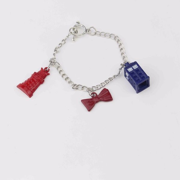 

doctor who tardis, dalek, bow tie metal charm bracelet, Black