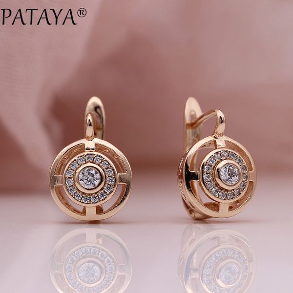 

pataya new arrivals hollow earring women fashion texture cute fine jewelry 585 rose gold lovely carved natural zircon earrings, Silver