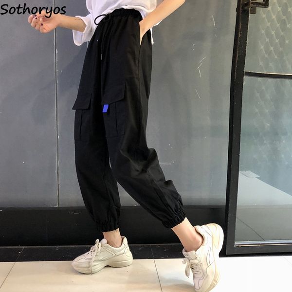 

pants women solid simple pockets leisure all-match harem pant womens ulzzang trendy trousers studetns harajuku daily bf retro, Black;white