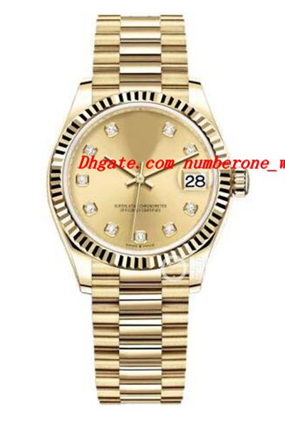 

Роскошные часы Новый 31 мм 278278 18 к Золото шампанское Алмаз женские часы автоматиче