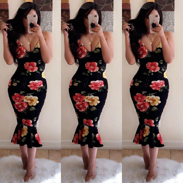 

women clothing summer casual flora printed bodycon dresses female v neck mini dressess ing, Black;gray