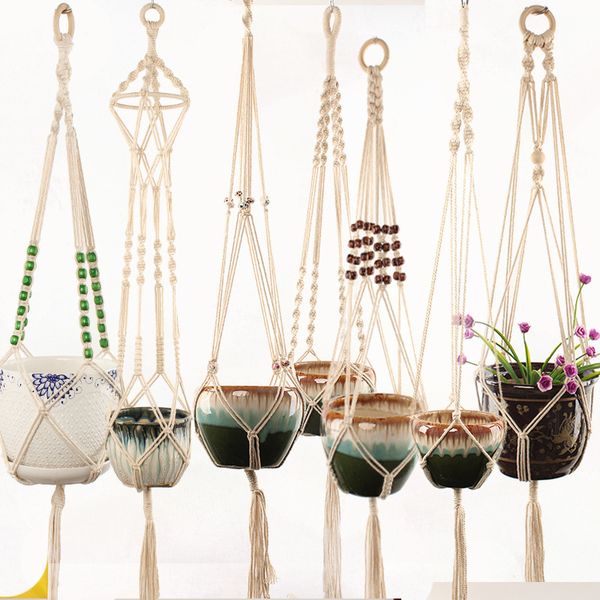 2019 Macrame Plant Hanger Indoor Outdoor Hanging Planter Basket Jute Retro Flower Pot Hanging Rope Holder String Home Garden Balcony Decoration From