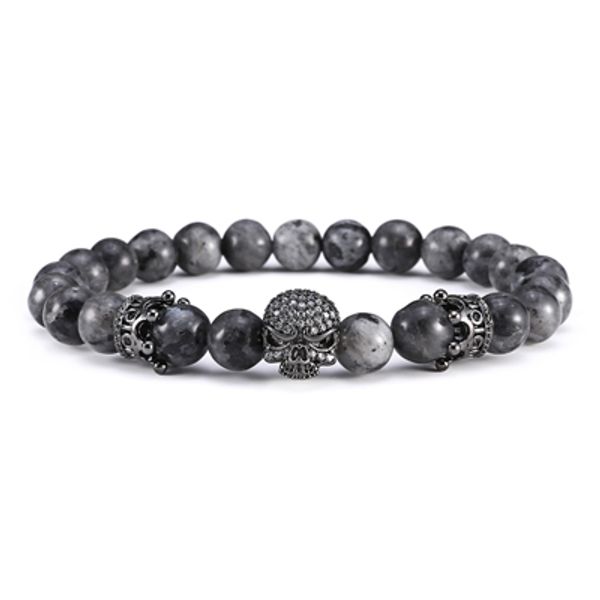 Buddha pulseira homens cz crânio charme india labradorite 8mm pedra natural luminosa bracelete para homens jóias artesanais