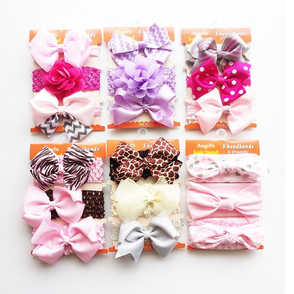 

baby lace flower hair band knot bows wave point headband 3pcs/card head wrap twisted knot soft hair band children's headwear lc689, Slivery;white