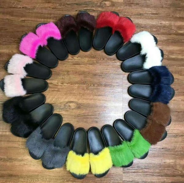 

12 colors kim kardashian favorite real mink hair women designer sandals fashion brand shoes sheepskin lining size eu35-42, Black