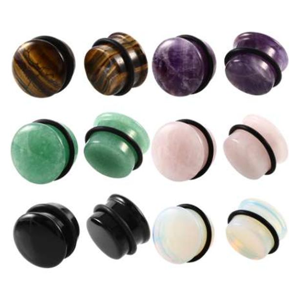 

2pcs/lot natural stone ear plug and tunnels single flared white opal stone earring piercings ear gauges expander body jewelry, Silver