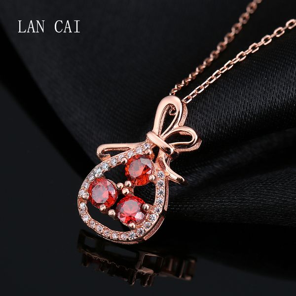 

lancai cute three 0.5ct red garnets pendant for women 925 sterling silver rose gold plated unique design pendant without chain