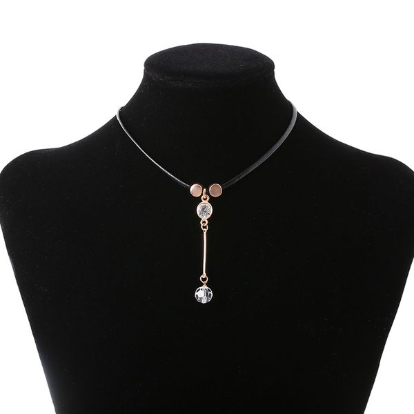 

new fashion cubic zircon pendant necklace black leather rope chian choker necklaces for women girl ladies charm jewelry gifts, Silver
