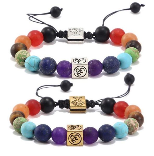 Nuova pietra naturale fatta a mano 7 Reiki Chakra Healing Balance Beads Bracciale The Tree Of Life / OM Rosario Perline Bracciali Gioielli Yoga