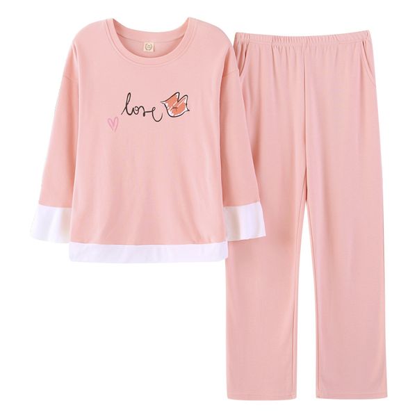 

sweet pink patchwork pajamas for girls pajama set cotton long sleeve elastic waist pants women lounge sleepwear pijamas s87506, Blue;gray