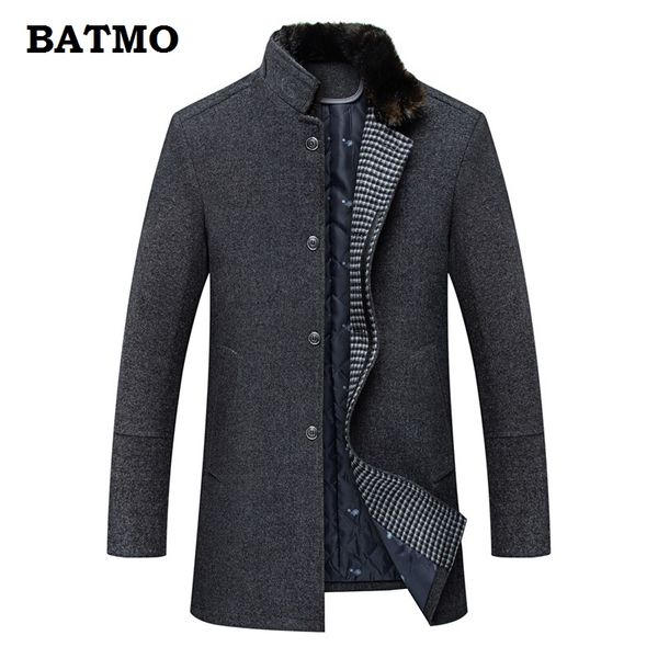 

batmo 2018 new arrival winter wool thicked warm trench coat men,men's winter wool jackets,parkas men, Black