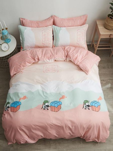 

4 pcs bed cover set cartoon pattern comfy sheet set