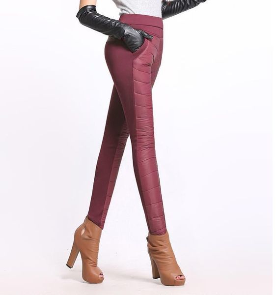 

female autumn winter plus size plus velvet thicken leggings down pants woman oversized warm pencil down trousers lady warm pant, Black;white