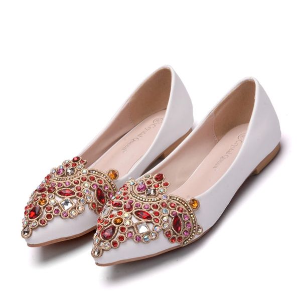 

new beautiful palace women flats fashion multi crystal shoes white color rhinestone pointed toe flat wedding shoes plus size, Black
