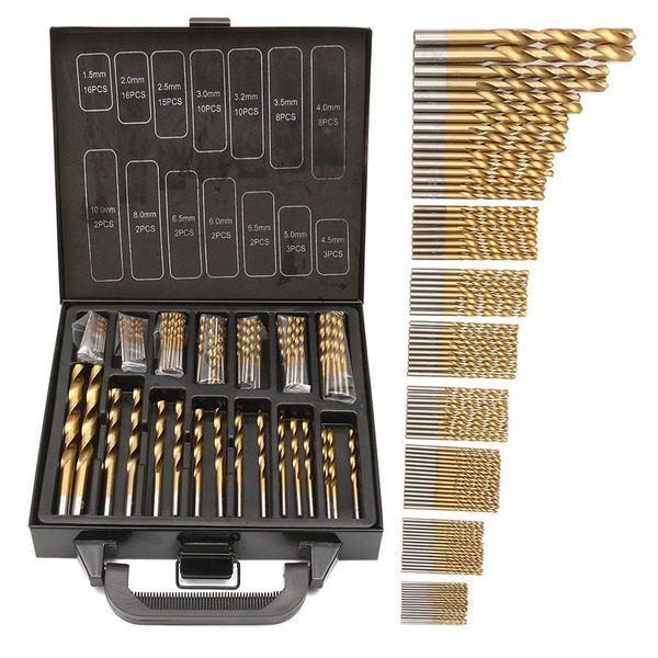 Freeshipping 99Pcs / lot Titanium Coated HSS Spiralbohrer Set und Fall Kunststoff Holz Metall Kit Top Qualität