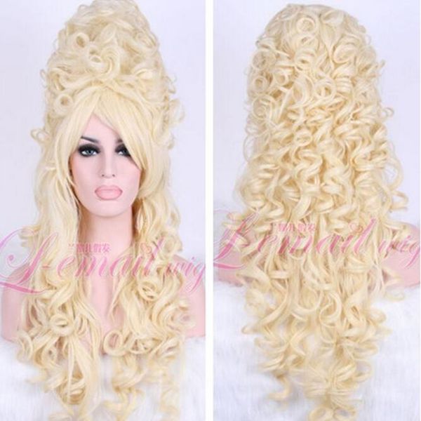 Marie Antoinette Prinzessin Königin Beige lange gewellte lockige Haare Cosplay Perücken USA Schiff