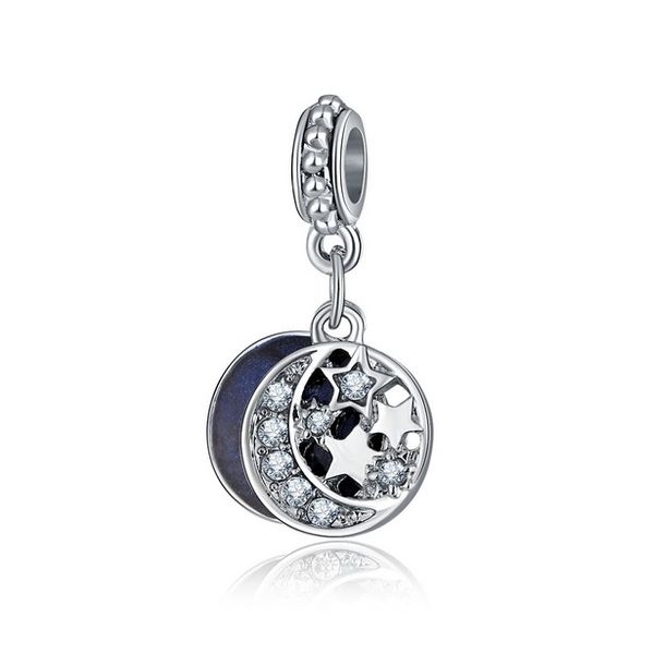 

fits pandora bracelets 20pcs moon & stars charms dangle pendant beads silver charms bead for wholesale diy european necklace jewelry making, Black
