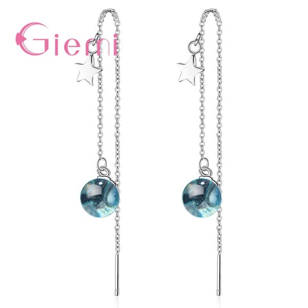 

giemi women essential jewelry to attend important occasions ball blue opal pendant earrings long chain 925 silver